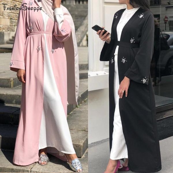 

muslim diamonds beading cardigan abaya full dress kimono long robe gowns jubah dubai middle east ramadan arab islamic clothing, Red