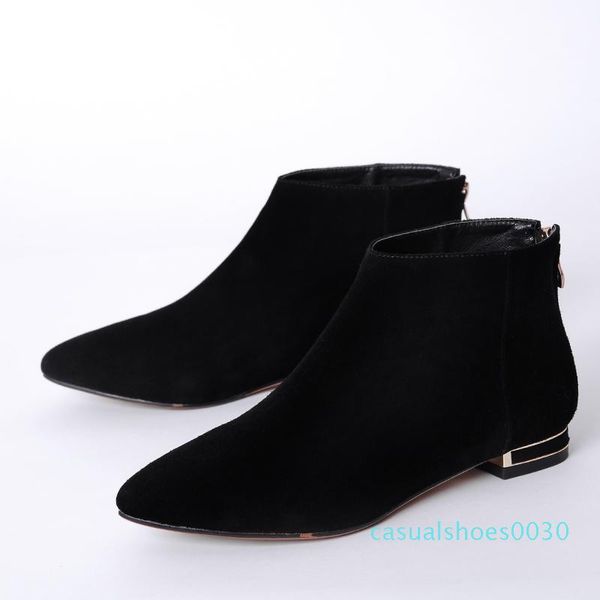 women's genuine suede leather pointed toe flats autumn ankle boots brand designer leisure comfortable short booties shoes women c30, Black
women's genuine suede leather pointed toe flats autumn ankle boots brand designer leisure comfortable short booties shoes women c30, Black