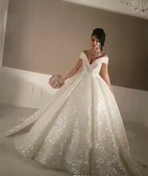 sparkly ball gowns wedding dresses sequins deep v neck off shoulder princess 2019 bridal gowns custom size saudi arabic vestidos de novia, White
sparkly ball gowns wedding dresses sequins deep v neck off shoulder princess 2019 bridal gowns custom size saudi arabic vestidos de novia, White