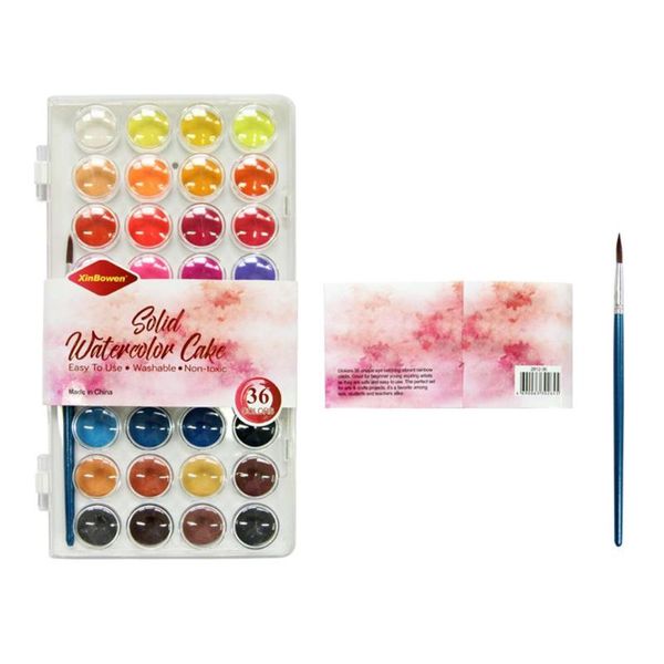 Adeeing 36 Colors Watercolor Paint Set Sponge Drawing Painting Solid Pigment Artists School Art Supplier R20