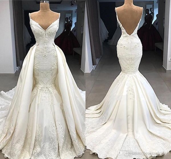 delicate mermaid wedding dresses with detachable train 2019 v neck lace wedding dress plus size backless bridal gowns custom made, White
delicate mermaid wedding dresses with detachable train 2019 v neck lace wedding dress plus size backless bridal gowns custom made, White