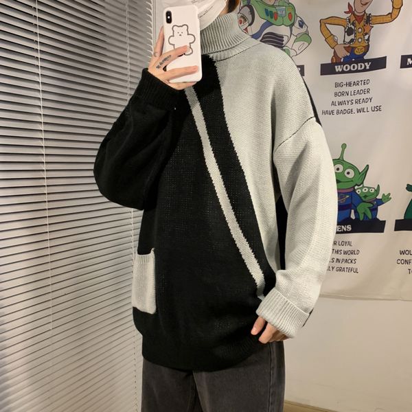 winter turtleneck sweater men warm fashion contrast color casual knit pullover mens loose knitting sweaters male sweter clothes, White;black
winter turtleneck sweater men warm fashion contrast color casual knit pullover mens loose knitting sweaters male sweter clothes, White;black