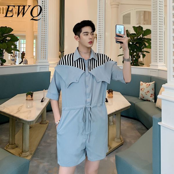 ewq / men's wear 2020 summer striped patchwork buckle turnable cloth half sleeve dawstring waist shorts jumpsuit shorts 9y1825, Black
ewq / men's wear 2020 summer striped patchwork buckle turnable cloth half sleeve dawstring waist shorts jumpsuit shorts 9y1825, Black