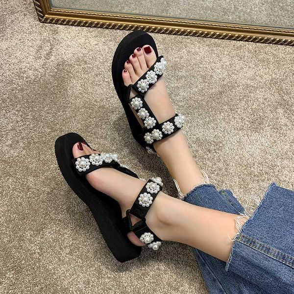 new platform sandals women pearl flowers hook beach shoes ladies thick sole rome sandals leisure comfort flat shoes woman mujer, Black
new platform sandals women pearl flowers hook beach shoes ladies thick sole rome sandals leisure comfort flat shoes woman mujer, Black