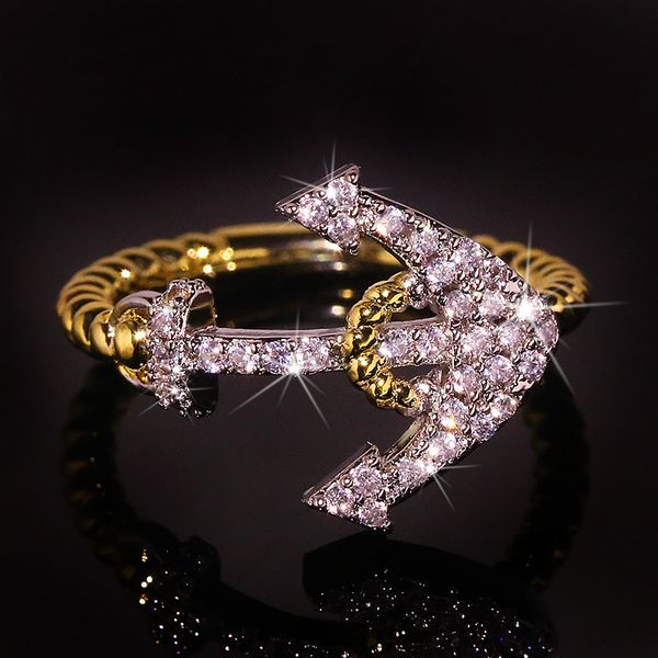 exquisite women's gold crystal zircon ring ship's anchor sign ring engagement banquet jewelry gifts, Golden;silver 
exquisite women's gold crystal zircon ring ship's anchor sign ring engagement banquet jewelry gifts, Golden;silver