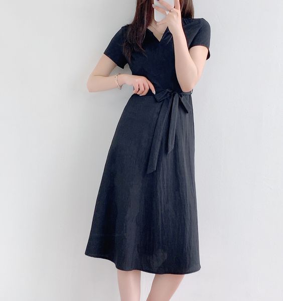 french simple temperament fresh and refined dress summer 2020 women's short-sleeved dress black women's dress, Black;gray
french simple temperament fresh and refined dress summer 2020 women's short-sleeved dress black women's dress, Black;gray