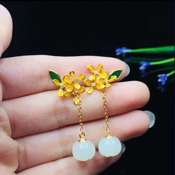 real 925 sterling silver nature hetian white jade многие yellow flowers bloom long chain серьги стержня для женщин подвески ювелирные издели, Golden;silver
real 925 sterling silver nature hetian white jade многие yellow flowers bloom long chain серьги стержня для женщин подвески ювелирные издели, Golden;silver