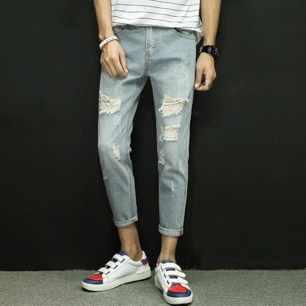 men's ripped hole jeans popular brand slim fit loose straight pants male korean trend streetwar casual jeans, Blue
men's ripped hole jeans popular brand slim fit loose straight pants male korean trend streetwar casual jeans, Blue