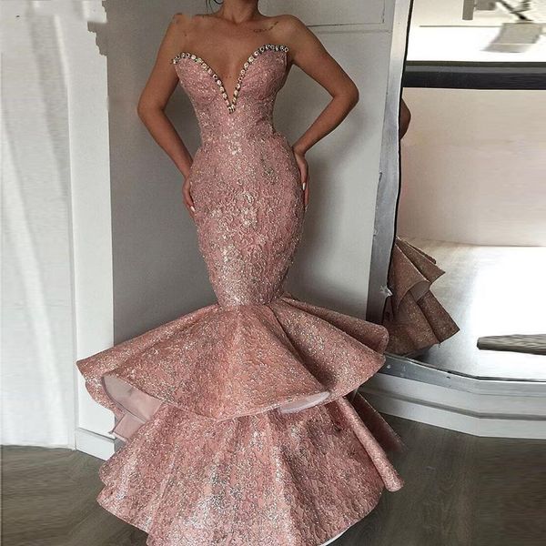 saudi arabia pink mermaid prom dresses 2020 sleeveless sparkling sequins lace tiered ruffles evening formal party gowns robe sirene longue, Black
saudi arabia pink mermaid prom dresses 2020 sleeveless sparkling sequins lace tiered ruffles evening formal party gowns robe sirene longue, Black