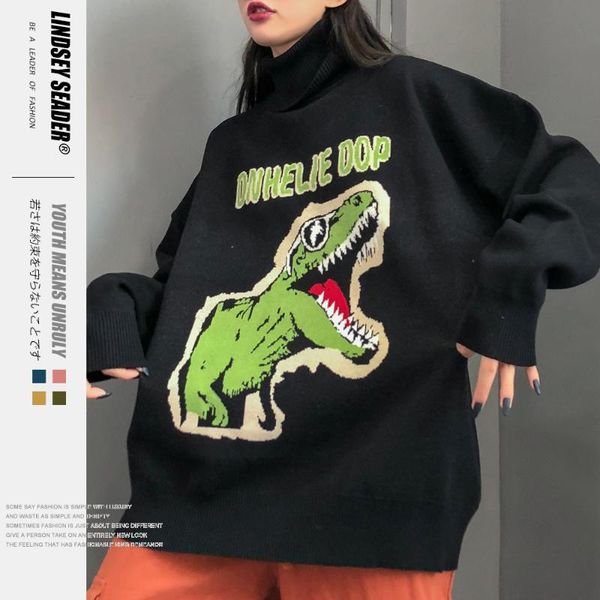women mens dinosaur sweater men pullover knitwear couples turtleneck sweater loose hiphop warm winter inside outwear, White;black
women mens dinosaur sweater men pullover knitwear couples turtleneck sweater loose hiphop warm winter inside outwear, White;black