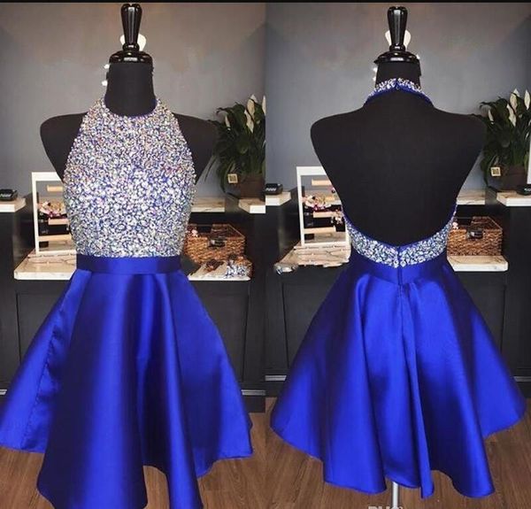 2019 royal blue sparkly homecoming dresses a line halter backless beading short party dresses for prom abiti da ballo custom made, Black
2019 royal blue sparkly homecoming dresses a line halter backless beading short party dresses for prom abiti da ballo custom made, Black
