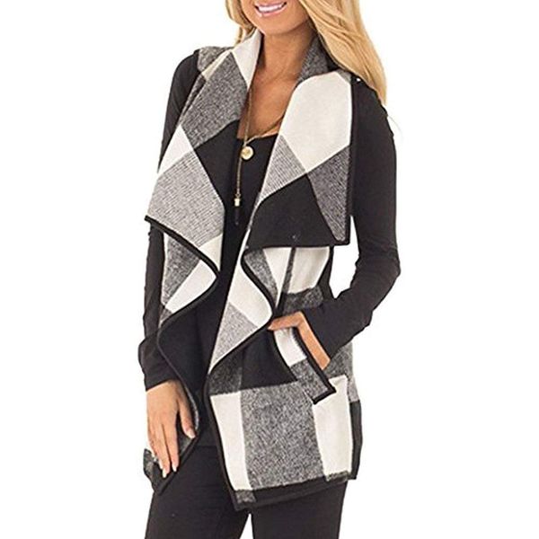 new women autumn winter sleeveless sweater plush lapel plaid print cardigan overcoat loose jackets pocket vest femme, Black;white
new women autumn winter sleeveless sweater plush lapel plaid print cardigan overcoat loose jackets pocket vest femme, Black;white