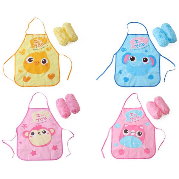 1 Set Cute Kids Chef Apron Sets Child Cooking Painting Waterproof Children Gowns Bibs Eating Clothes Drawing For Dinner