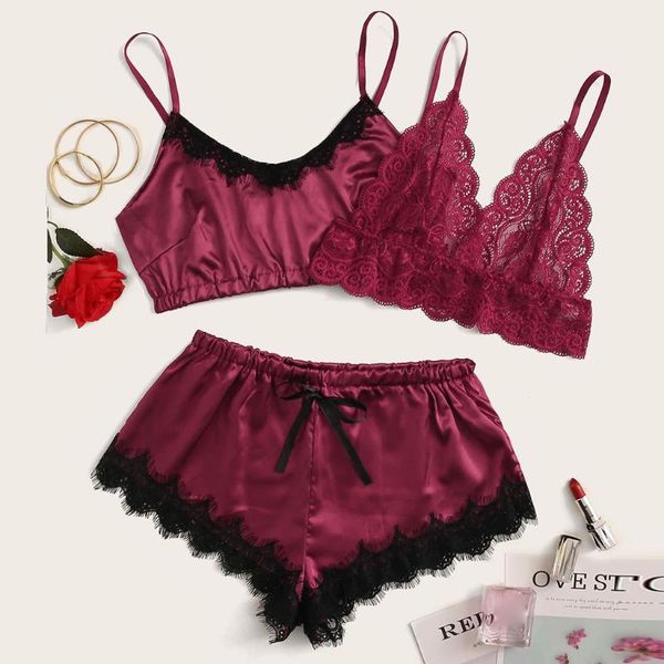 women lace pajamas sleepwear pyjamas femme nightwear lingerie satin nightdress underwear bielizna nocna female #t2g, Black;red
women lace pajamas sleepwear pyjamas femme nightwear lingerie satin nightdress underwear bielizna nocna female #t2g, Black;red