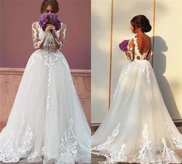 arabic vintage a line lace wedding dresses 2019 with detachable train appliqued sheer long sleeves backless summer beach bridal gowns, White
arabic vintage a line lace wedding dresses 2019 with detachable train appliqued sheer long sleeves backless summer beach bridal gowns, White