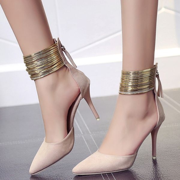 2018 spring autumn women pointed toe flock pumps curve super high party fashion metal strap shoes ladies heels, Black
2018 spring autumn women pointed toe flock pumps curve super high party fashion metal strap shoes ladies heels, Black