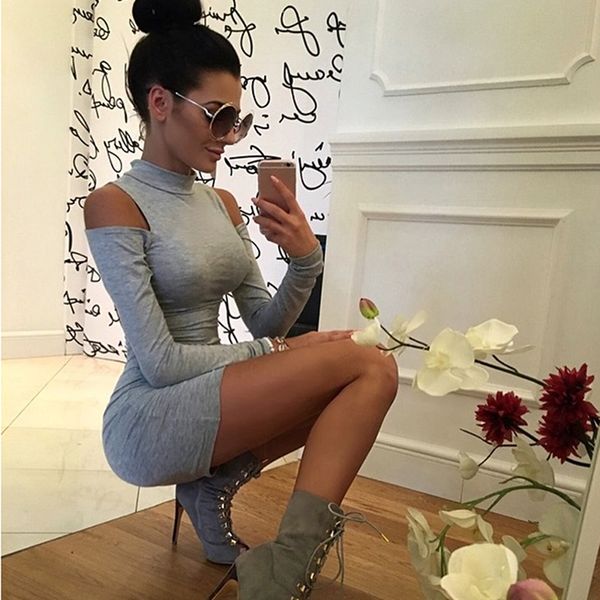 women off-shoulder bodycon mini dress long sleeve high neck slim short dress women cold shoulder club party vestidos, Black;gray
women off-shoulder bodycon mini dress long sleeve high neck slim short dress women cold shoulder club party vestidos, Black;gray