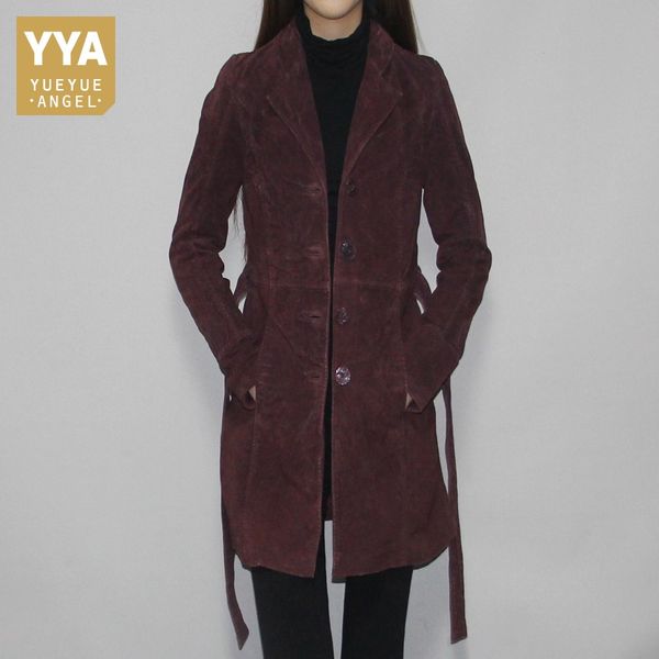 vintage pig suede jacket female elegant slim fit belt medium long windbreakers elegant office lady single breasted outerwear, Black;brown
vintage pig suede jacket female elegant slim fit belt medium long windbreakers elegant office lady single breasted outerwear, Black;brown