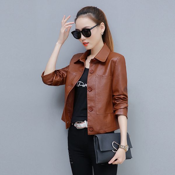 pu motorcycle leather coat 2019 spring autumn new hong kong style chic jacket short loose fashion wild jacket women's leather, Black
pu motorcycle leather coat 2019 spring autumn new hong kong style chic jacket short loose fashion wild jacket women's leather, Black