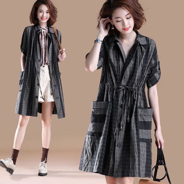 2020 new spring autumn dress women's large size korean seven-point sleeve striped plaid lace long trench coat m500, Tan;black 
2020 new spring autumn dress women's large size korean seven-point sleeve striped plaid lace long trench coat m500, Tan;black