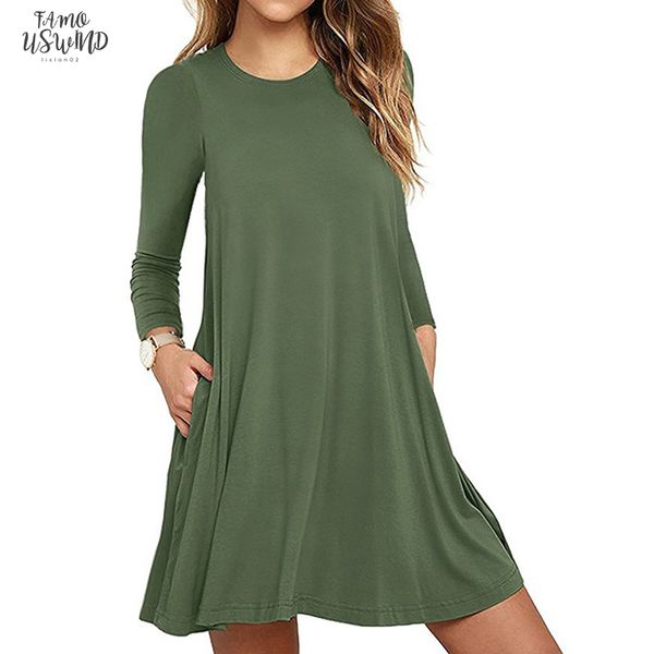 2020 autumn twill and winter new womens dress solid color long sleeved pocket dress white gray green black brown o neck dress, Black;gray 
2020 autumn twill and winter new womens dress solid color long sleeved pocket dress white gray green black brown o neck dress, Black;gray