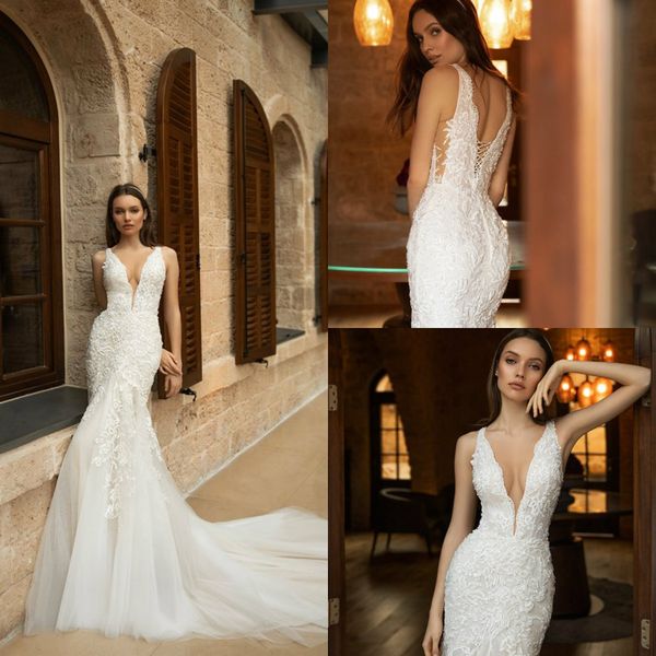 2020 backless wedding dresses deep v neck lace appliqued mermaid wedding dress plus size sweep train custom made robes de mariée, White
2020 backless wedding dresses deep v neck lace appliqued mermaid wedding dress plus size sweep train custom made robes de mariée, White