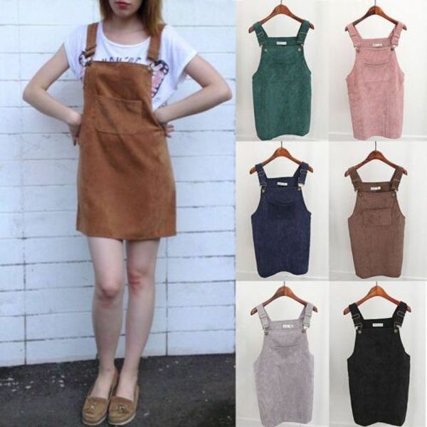 2019 women retro corduroy dress autumn spring suspender sundress loose vest overall dress female natural casual party dresses, Black;gray
2019 women retro corduroy dress autumn spring suspender sundress loose vest overall dress female natural casual party dresses, Black;gray