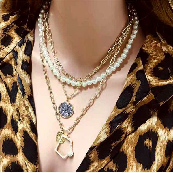 bohemian pearl multi-layer necklace for women punk crystal rhinestone geometric pendant necklace party statement jewelry, Silver
bohemian pearl multi-layer necklace for women punk crystal rhinestone geometric pendant necklace party statement jewelry, Silver