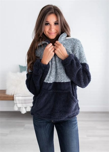 women long sleeve contrast color zipper sherpa sweatshirt soft fleece pullover outwear coat, Black
women long sleeve contrast color zipper sherpa sweatshirt soft fleece pullover outwear coat, Black