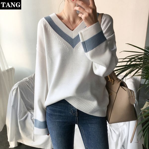 new 2019 autumn winter women's sweaters v-neck minimalist jumper fashionable korean style knitting casual, White;black
new 2019 autumn winter women's sweaters v-neck minimalist jumper fashionable korean style knitting casual, White;black