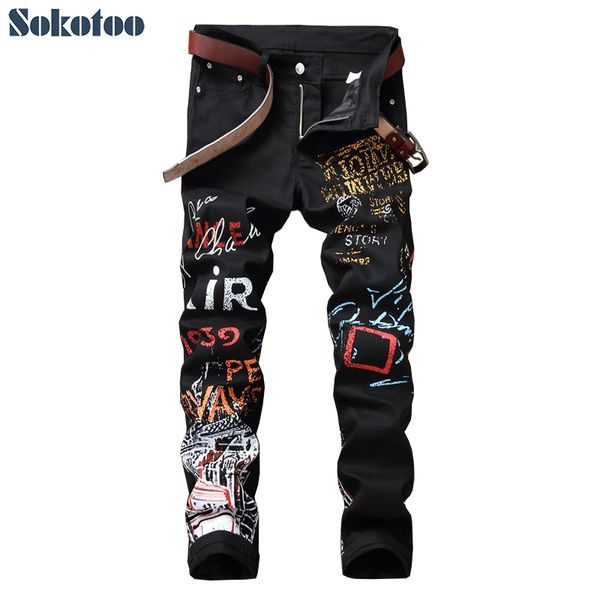 sokotoo men's letters pattern printed black jeans fashion painted slim fit stretch cotton denim pencil pants, Blue
sokotoo men's letters pattern printed black jeans fashion painted slim fit stretch cotton denim pencil pants, Blue