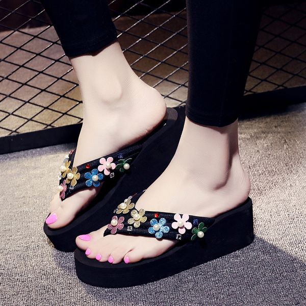 2019 summer new handmade rose high heel slippers flip flops luxury flower platform cute ladies beach sandals women's shoes, Black
2019 summer new handmade rose high heel slippers flip flops luxury flower platform cute ladies beach sandals women's shoes, Black