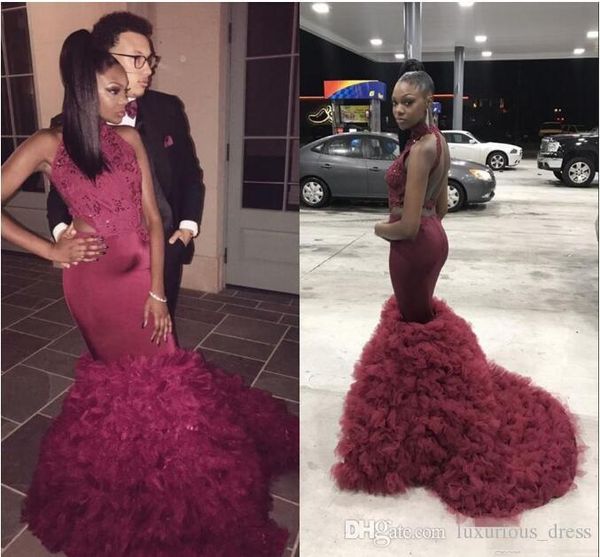 burgundy luxury mermaid prom dress jewel neck lace applique sequined ruffles tiered tulle formal dress evening gowns vestidos de noiva, Black
burgundy luxury mermaid prom dress jewel neck lace applique sequined ruffles tiered tulle formal dress evening gowns vestidos de noiva, Black