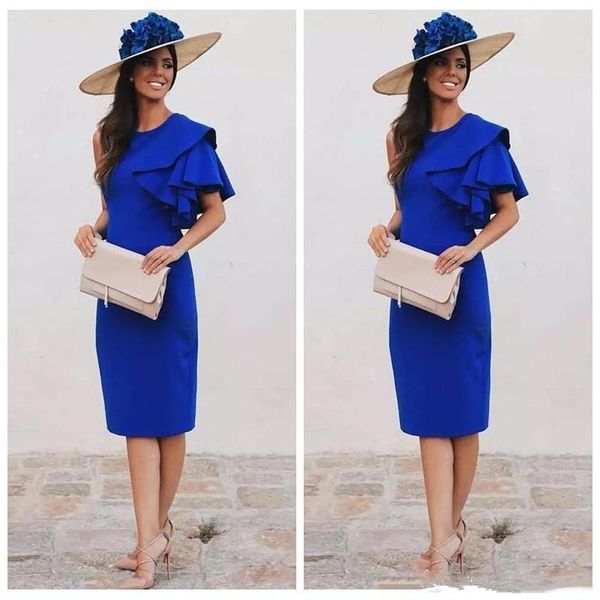 royal blue short mother of the bride dress ruffles shoulder knee length column modest wedding party gowns for guest custom size, Black;red
royal blue short mother of the bride dress ruffles shoulder knee length column modest wedding party gowns for guest custom size, Black;red