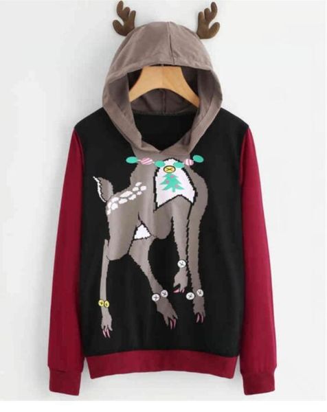 womens designerdeer printed christmas hooded sweater, White
womens designerdeer printed christmas hooded sweater, White