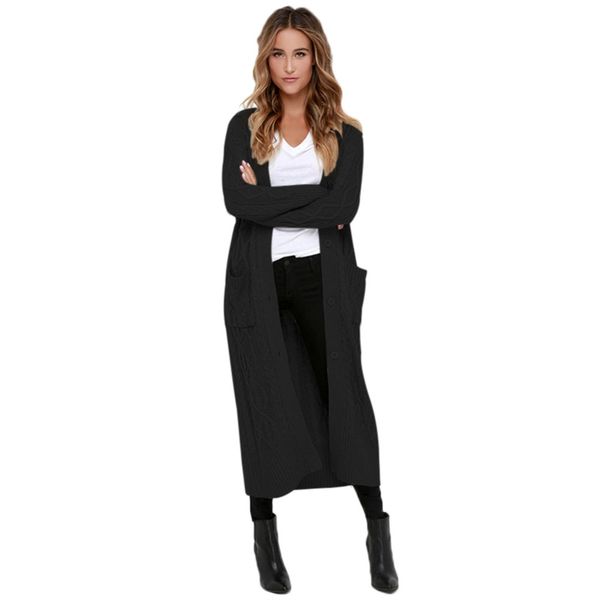 new solid color cardigan long sleeve button pocket long casual knit sweater, White;black
new solid color cardigan long sleeve button pocket long casual knit sweater, White;black