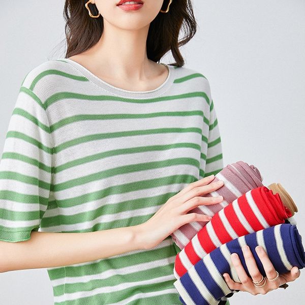 2020 ice linen short sleeve knitted female round collar stripes large size casual loose shirt shirt ice silk half sleeve, White
2020 ice linen short sleeve knitted female round collar stripes large size casual loose shirt shirt ice silk half sleeve, White