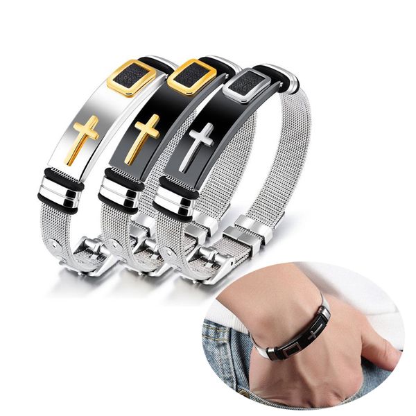adjustable length bracelet for women men bangle watch band design stainless steel net band christ cross prayer male jewelry, White
adjustable length bracelet for women men bangle watch band design stainless steel net band christ cross prayer male jewelry, White