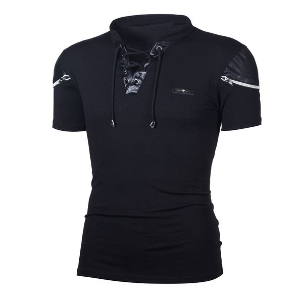 2019 summer short sleeve fitness t shirt men fashion drawstring stand collar patchwork t-shirt solid slim fit tshirt w413, White;black
2019 summer short sleeve fitness t shirt men fashion drawstring stand collar patchwork t-shirt solid slim fit tshirt w413, White;black