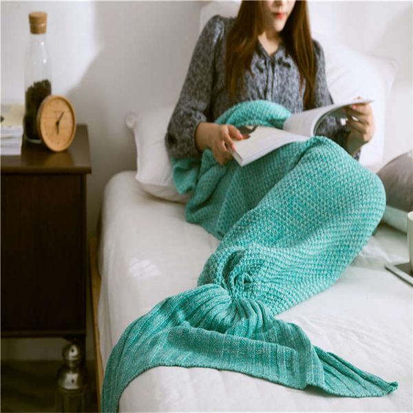 

yarn knitted mermaid tail blanket mint green color cover blankets cute portable mermaid blanket for spring autumn xf515-1