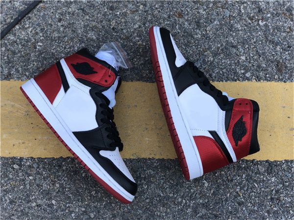 

2019 release authentic air 018jordan 1 retro high satin black toe wmns cd0461-016 basketball shoes sports sneakers with box, White;red