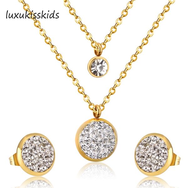 luxukisskids new arrival round crystal double necklace with earring sets stainless steel jewelry set, Silver
luxukisskids new arrival round crystal double necklace with earring sets stainless steel jewelry set, Silver