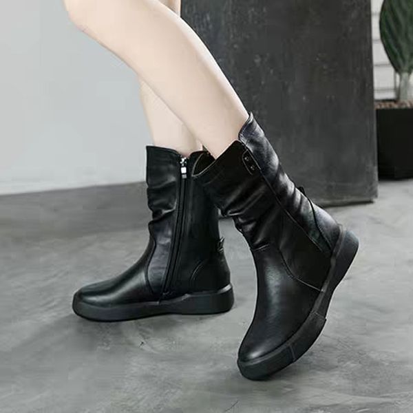women's leather boots mid-calf tube winter western boot 2019 lady fashion warm retro shoes low heel flat heels botas waterproof, Black
women's leather boots mid-calf tube winter western boot 2019 lady fashion warm retro shoes low heel flat heels botas waterproof, Black