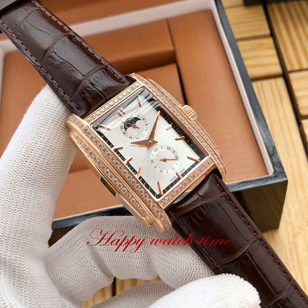 High Version New 5200g-010 White Date Dial Rose Gold Stainless Steel Case Japan Miyota Automatic Movement Men's Watch Brown Leather Wat