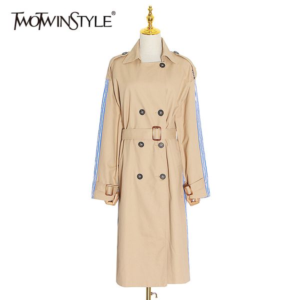 twotwinstyle patchwork striped women windbreakers lapel collar long sleeve high waist with sashes hit color trench coats female, Tan;black
twotwinstyle patchwork striped women windbreakers lapel collar long sleeve high waist with sashes hit color trench coats female, Tan;black