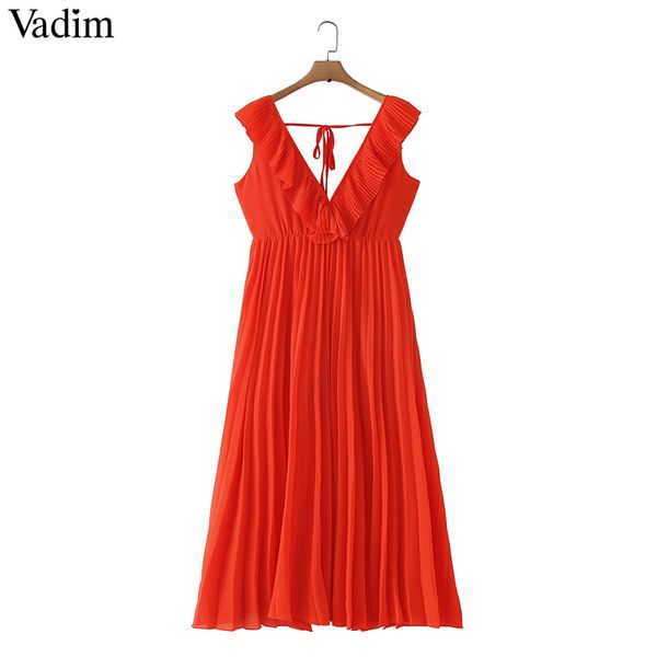 vadim women orange maxi dress pleated ruffles sleeveless backless female casual sweet dresses chic bow tie a line vestidos qb506, Black;gray
vadim women orange maxi dress pleated ruffles sleeveless backless female casual sweet dresses chic bow tie a line vestidos qb506, Black;gray