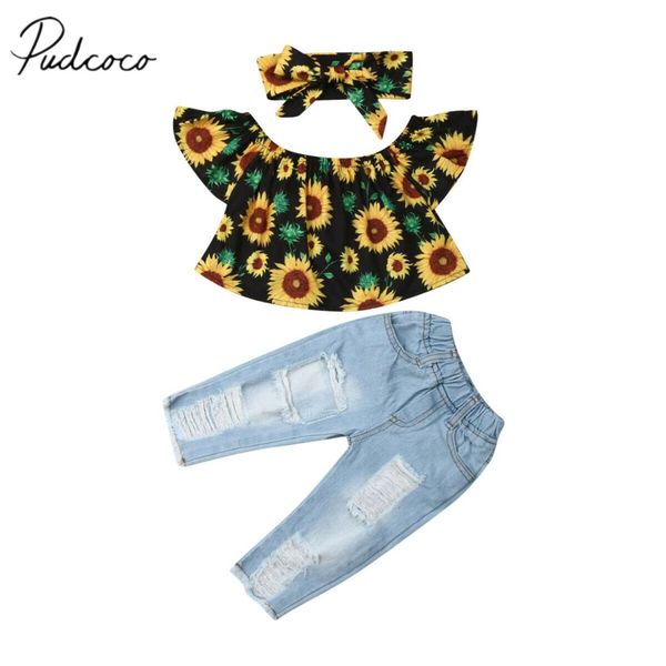 2019 baby summer clothing toddler kids baby girl 3pcs sets sunflower +ripped hole denim pants headband casual outfits 6m-4y, White
2019 baby summer clothing toddler kids baby girl 3pcs sets sunflower +ripped hole denim pants headband casual outfits 6m-4y, White