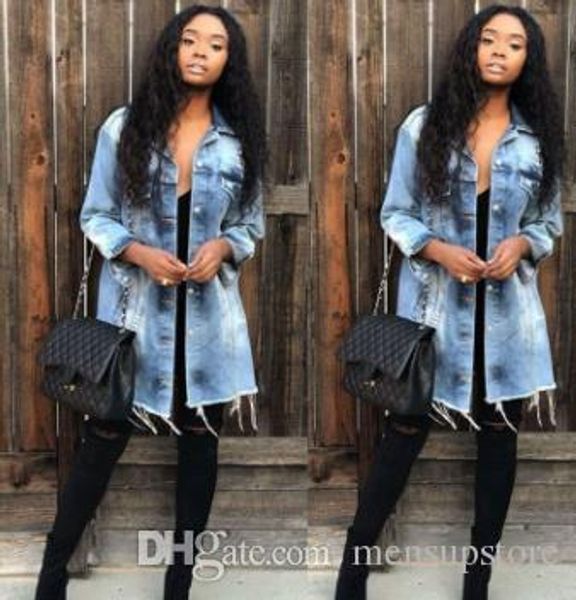 women denim blue jacket long slim fit single breasted holes designer coats jackets, Black;brown
women denim blue jacket long slim fit single breasted holes designer coats jackets, Black;brown