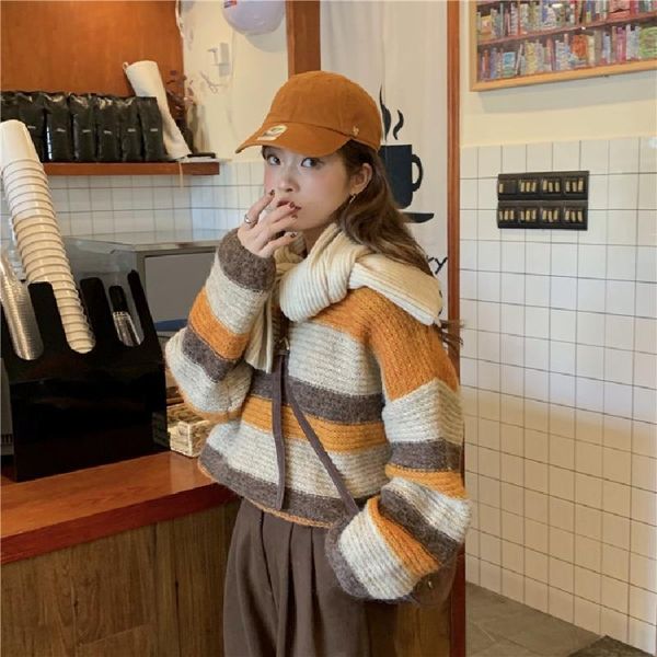 women striped sweater knitting pullover long sleeve sweater fashion o-neck, White;black
women striped sweater knitting pullover long sleeve sweater fashion o-neck, White;black