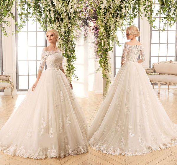 ivory off shoulders wedding dresses romatic button back half sleeves lace appliques a-line bridal gowns plus size wedding dresses dh4146, White
ivory off shoulders wedding dresses romatic button back half sleeves lace appliques a-line bridal gowns plus size wedding dresses dh4146, White